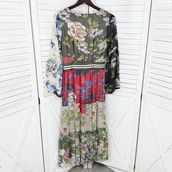 Kaktus Floral Patternblock Patchwork Tiered Maxi Dress Small Cottagecore Boho - Picture 10 of 14